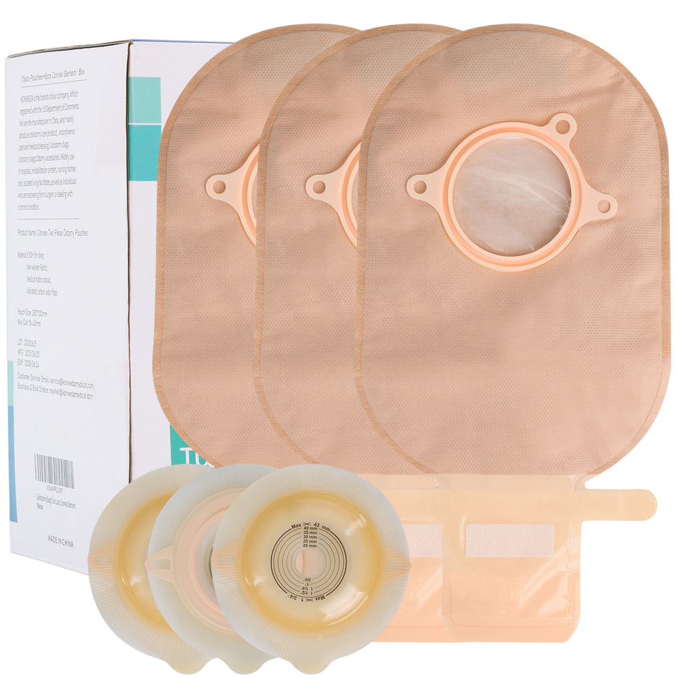 Colostomy Bags Convex Two Piece System | Ostomy Bags Ostomy Supplies Drainable Pouches with Belt Buckle | 15pcs Pouches + 6pcs Convex Barriers