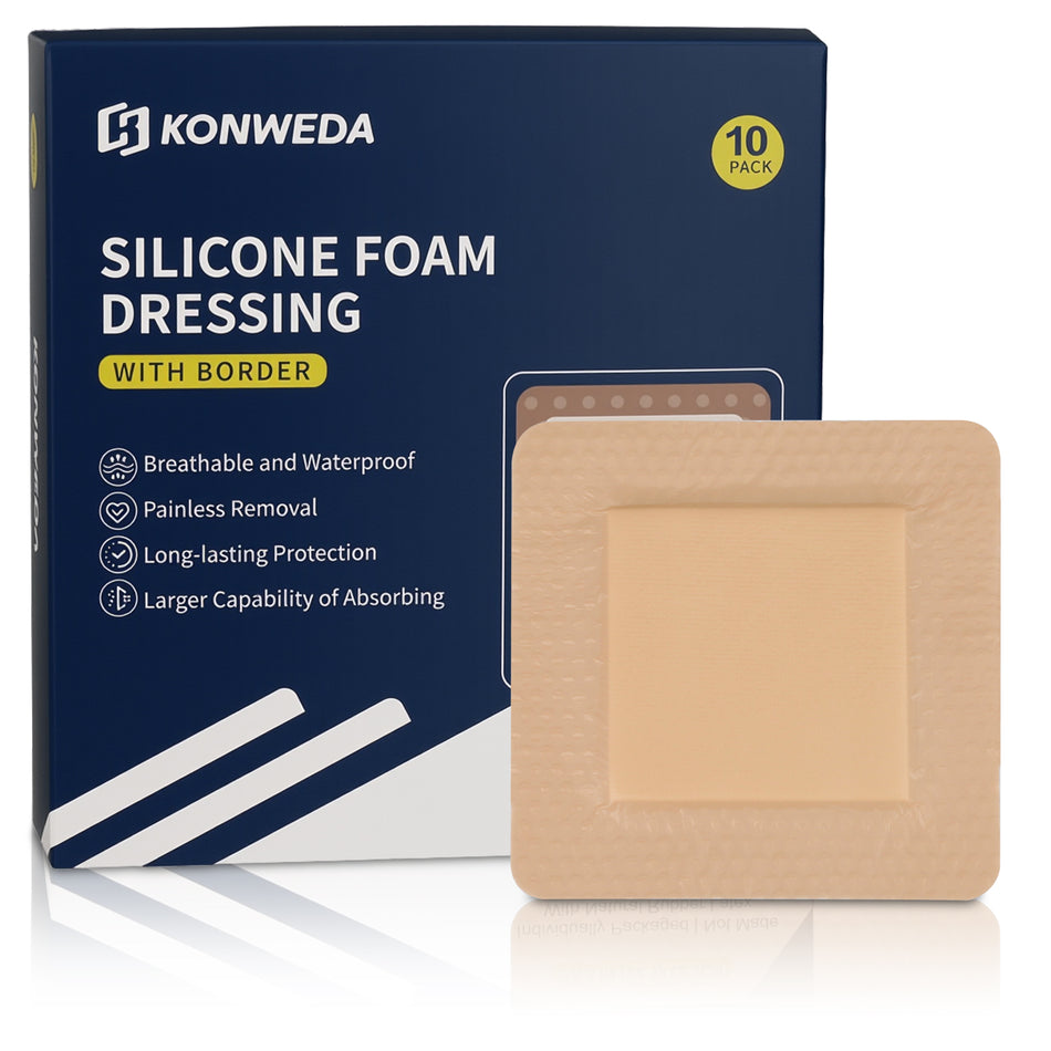 Silicone Foam Dressing with Gentle Border–10 Packs 5"x5"Wound Dressing Bandage–Silicone Foam Pad–Waterproof Square Wound Care Dressing Bandage–Self Adhesive Wound Care and Dressings