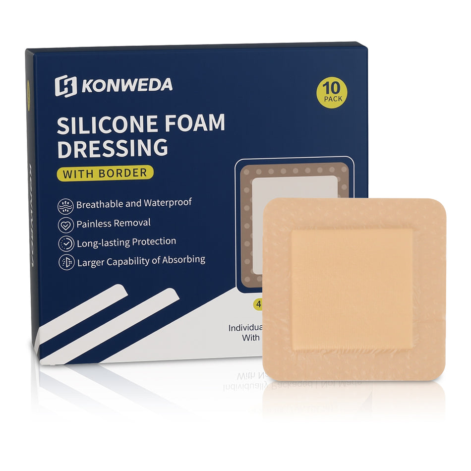 Silicone Foam Dressing with Gentle Border–10 Packs 4"x4" Wound Dressing Bandage–Silicone Foam Pad–Waterproof Square Wound Care Dressing Bandage – Self Adhesive Wound Care and Dressings
