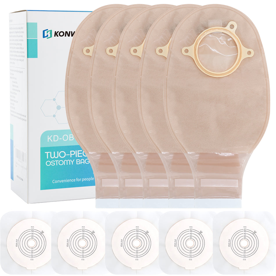 Ostomy Bags, Colostomy Supplies, Two-Piece Drainable Ostomy Pouch for Stoma Care, Cut-to-Fit (15 Bags + 6 Barriers)