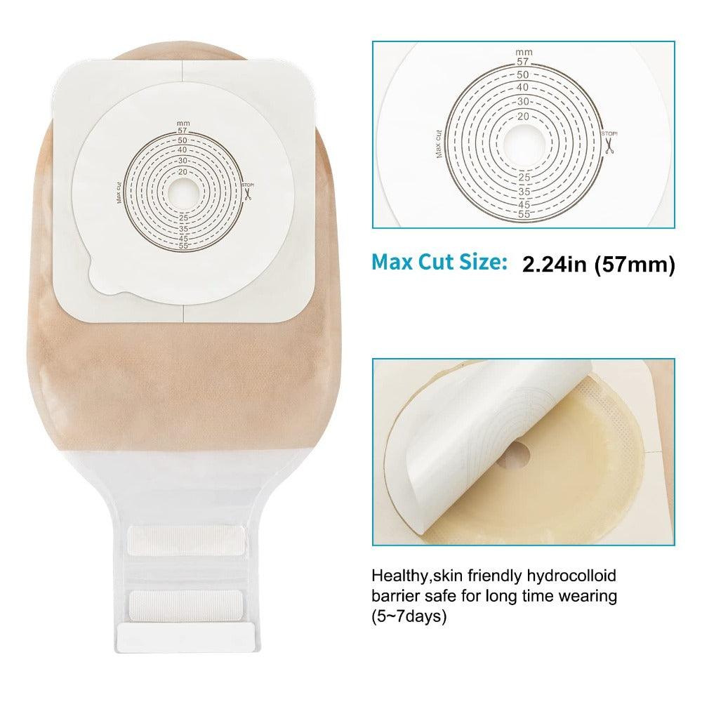 Colostomy Bags with Clamp Closure, Two Piece Drainable Pouch, Cut-to-Fit (15 PCS Bags+5 PCS Barrier) - KONWEDA MEDICAL KDOB0005